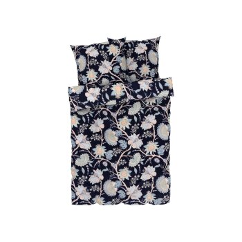 LIVARNO home Bettwäsche, aus Mikrofaser-Satin, 220 x 200 cm, Blumen/navy - B-Ware sehr gut