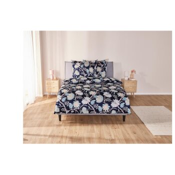 LIVARNO home Bettwäsche, aus Mikrofaser-Satin, 220 x 200 cm, Blumen/navy - B-Ware sehr gut
