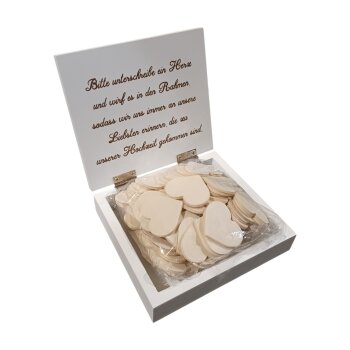 Fairytale Wedding © Hochzeits-Gästebuch, aus Holz, mit 81 Herzen - B-Ware Transportschaden Kosmetisch