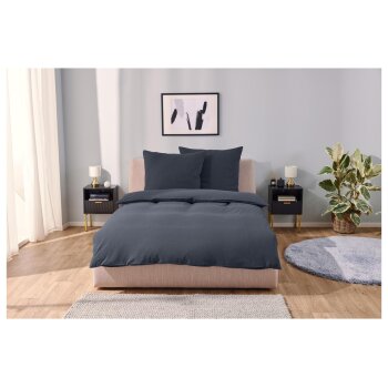 LIVARNO home Bettwäsche, aus Leinen, 220 x 200 cm, schwarz/blau - B-Ware sehr gut