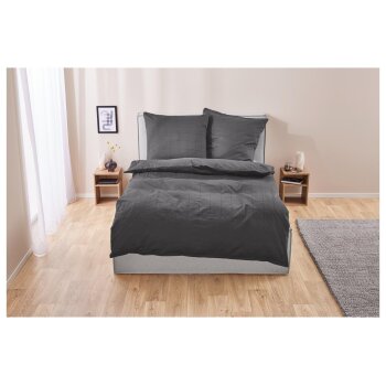 LIVARNO home Satin-Wendebettwäsche, 220 x 200 cm, kariert/anthrazit - B-Ware sehr gut