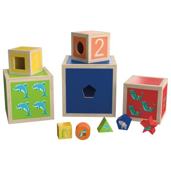 PLAYTIVE Regenbogen-Stapelwürfel / Regenbogen-Legespiel / Regenbogen-Stecktürme / Mosaik-Spiel (Stapelwürfel) - B-Ware neuwertig