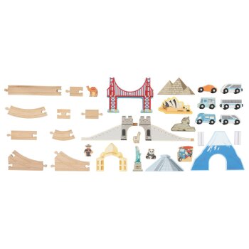 lupilu® Holzeisenbahn-Set, Weltreise - B-Ware neuwertig
