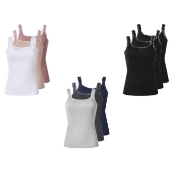 esmara® Damen Gerippte Tops mit Spitze, 3 Stück...