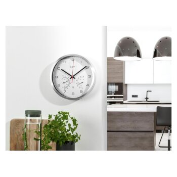 LIVARNO HOME Aluminium Funkwanduhr mit Thermometer und Hygrometer (silber/weiß) - B-Ware Transportschaden Kosmetisch