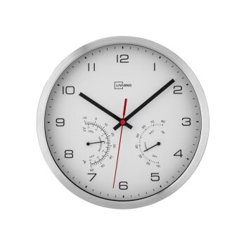 LIVARNO HOME Aluminium Funkwanduhr mit Thermometer und Hygrometer (silber/weiß) - B-Ware Transportschaden Kosmetisch