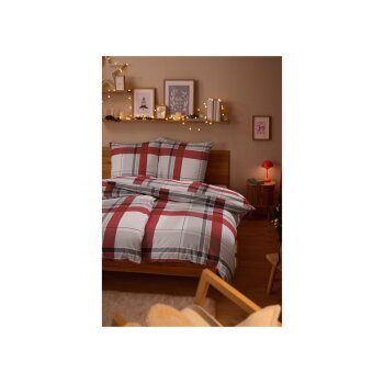 LIVARNO® Bettwäsche, aus CVC-Feinbiber, 240 x 220 cm, kariert/rot/grau - B-Ware neuwertig