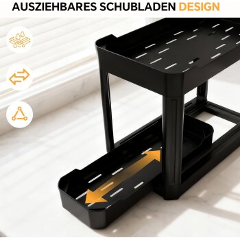 Ribelli 2er Set Küchenorganizer, mit Ausziehbarer Schublade, 40 x 22 x 33.8 cm, schwarz - B-Ware sehr gut