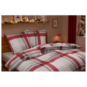 LIVARNO® Bettwäsche, aus Feinbiber, 240 x 220 cm, kariert/rot/grau - B-Ware sehr gut