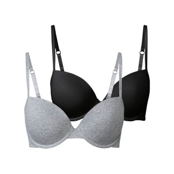 esmara® Damen Bügel-BHs, 2 Stück, gepaddete Cups (Schwarz/Grau, 80B) - B-Ware sehr gut
