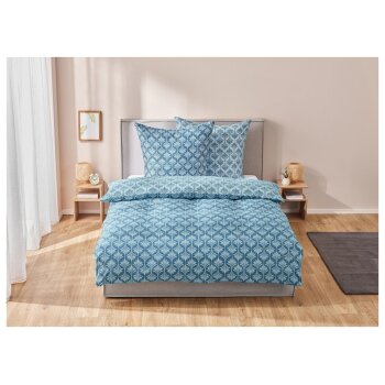 LIVARNO home Satin-Bettwäsche, 200 x 220 cm (Floral blau) - B-Ware neuwertig