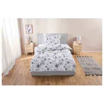LIVARNO home Edel-Renforcé-Bettwäsche, 140 x 200 cm, 70 x 90 cm, Blumen/weiß/blau - B-Ware sehr gut