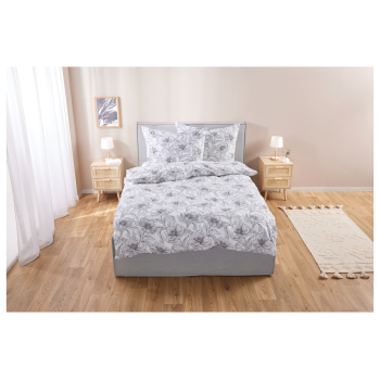 LIVARNO home Bettwäsche, aus Edel-Renforcé, 200 x 220 cm, Blumen/weiß/grau - B-Ware neuwertig