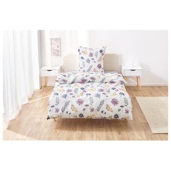 LIVARNO home Renforcé-Bettwäsche, 135 x 200 cm (Blumen/weiß) - B-Ware neuwertig