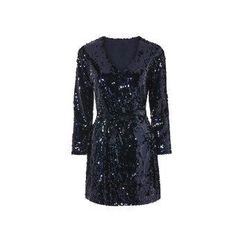 esmara® Damen Pailletten-Kleid / Pailletten-Wickelkleid, mit Rundhalsausschnitt / V-Ausschnitt (Navy, XS(32/34)) - B-Ware Beschädigt