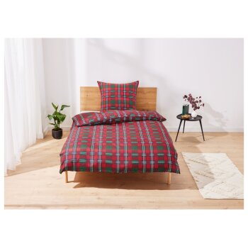 LIVARNO home Mikrofaser-Satin-Bettwäsche, 135 x 200 cm (Kariert rot/grün) - B-Ware neuwertig