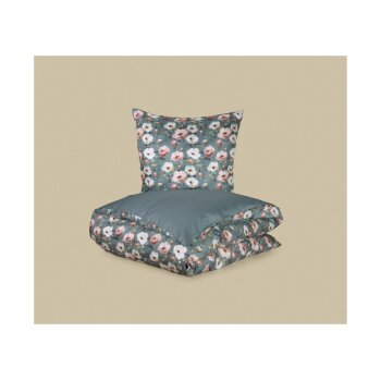 LIVARNO® Satin-Bettwäsche, 135 x 200 cm (Blumen/grün) - B-Ware neuwertig