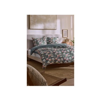 LIVARNO® Satin-Bettwäsche, 135 x 200 cm (Blumen/grün) - B-Ware neuwertig