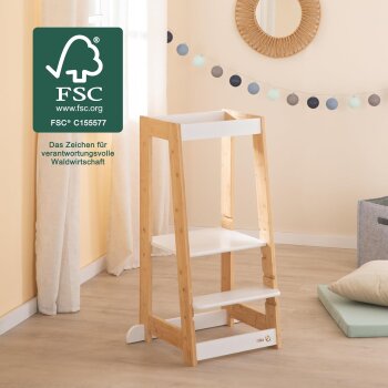 roba Lernturm, aus Holz, bis 80 kg, weiß/Bambus - B-Ware neuwertig