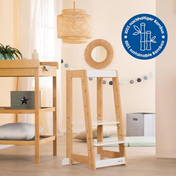 roba Lernturm, aus Holz, bis 80 kg, weiß/Bambus - B-Ware neuwertig