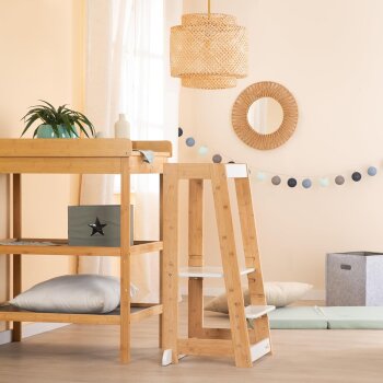roba Lernturm, aus Holz, bis 80 kg, weiß/Bambus - B-Ware neuwertig
