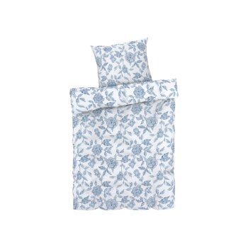 LIVARNO home Satin-Bettwäsche, 155 x 220 cm (Blumen blau/weiß) - B-Ware neuwertig
