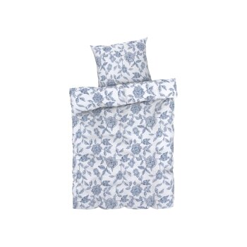 LIVARNO home Satin-Bettwäsche, 135 x 200 cm (Blumen/blau/weiß) - B-Ware neuwertig