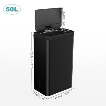 Ribelli Sensor-Mülleimer, aus Edelstahl, 50 L, schwarz - B-Ware sehr gut