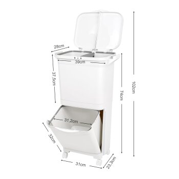 Ribelli Doppelfach-Mülleimer, auf Rädern, 45L, weiß - B-Ware neuwertig