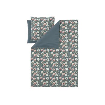 LIVARNO® Satin-Bettwäsche, 200 x 220 cm (Blumen/grün) - B-Ware neuwertig