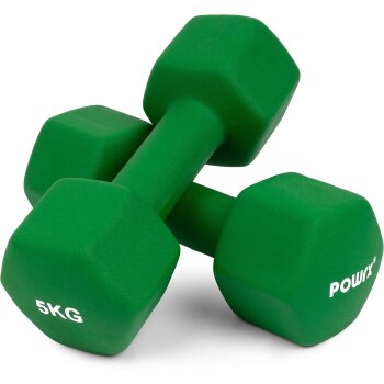 POWRX Sechskant-Neoprenhanteln, 2 x 5 kg, dunkelgrün...