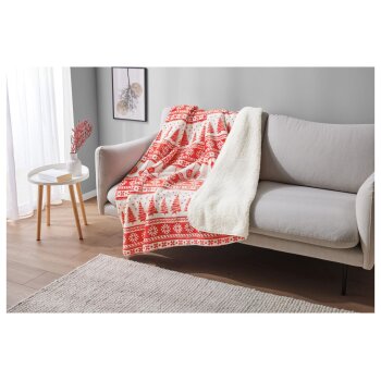LIVARNO home Teddyfleece-Kuscheldecke, 140 x 180 cm (Rot/weiß) - B-Ware neuwertig