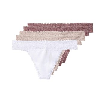 esmara® Damen String, 5 Stück (Pink/Weiß, L(44/46)) - B-Ware neuwertig