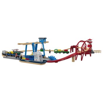 Playtive Containerhafen Eisenbahn-Set, aus Echtholz - B-Ware