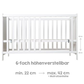 roba 2 in 1 Babybett 60 x 120 cm + Matratze - Gitter- & Beistellbett 6-fach Höhenverstellbar, Holz/weiß - B-Ware Transportschaden Kosmetisch