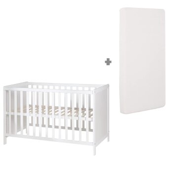 roba 2 in 1 Babybett 60 x 120 cm + Matratze - Gitter- & Beistellbett 6-fach Höhenverstellbar, Holz/weiß - B-Ware Transportschaden Kosmetisch