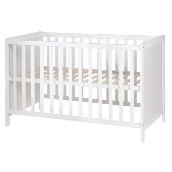 roba 2 in 1 Babybett 60 x 120 cm + Matratze - Gitter- & Beistellbett 6-fach Höhenverstellbar, Holz/weiß - B-Ware Transportschaden Kosmetisch