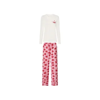 Esmara® Damen Pyjama lang, (XS,(32/34), beige/rosa...