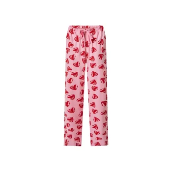 Esmara® Damen Pyjama lang, (XS,(32/34), beige/rosa Herzen) - B-Ware sehr gut