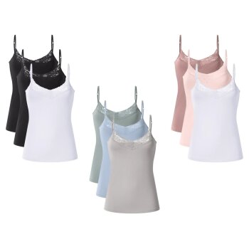 esmara® Damen Spaghettiträgerhemd mit Spitze, 3...