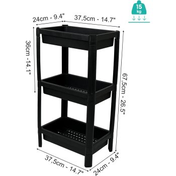 Ribelli Organisationsregal, mit 3 Ebenen, 24 cm, schwarz - B-Ware Transportschaden Kosmetisch
