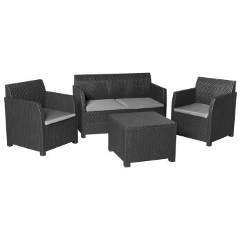 LIVARNO home Loungeset mit Tisch, 4-teilig, Kunststoff,...