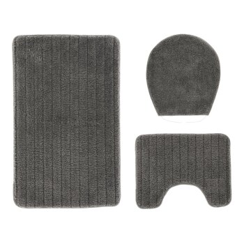 LIVARNO® Badezimmergarnitur, 3er-Set (Teppich/ mit WC-Ausschnitt, Grau) - B-Ware gut