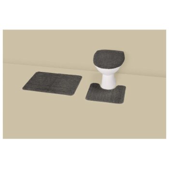 LIVARNO® Badezimmergarnitur, 3er-Set (Teppich/ mit WC-Ausschnitt, Grau) - B-Ware gut