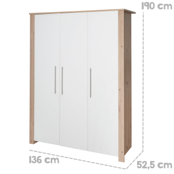 roba Kleiderschrank Malo, 3-türig, Weiß / Eichen-Dekor - B-Ware sehr gut