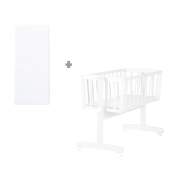 roba Babywiege inkl. Matratze 40 x 90 cm - Wiegefunktion mit Feststellknopf + Bremsrollensatz, weiß - B-Ware Transportschaden Kosmetisch