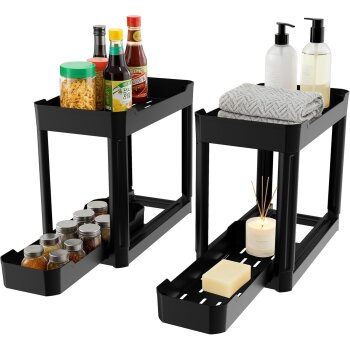 Ribelli 2er Set Küchenorganizer, mit Ausziehbarer Schublade, 40 x 22 x 33.8 cm, schwarz - B-Ware gut