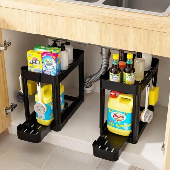 Ribelli 2er Set Küchenorganizer, mit Ausziehbarer Schublade, 40 x 22 x 33.8 cm, schwarz - B-Ware gut