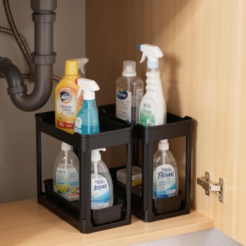 Ribelli 2er Set Küchenorganizer, mit Ausziehbarer Schublade, 40 x 22 x 33.8 cm, schwarz - B-Ware gut