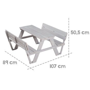 roba Kinder Outdoor Sitzgruppe Picknick mit Rückenlehnen, Kindersitzgruppe mit 4 Plätzen, aus wetterfestem Holz, grau - B-Ware gut